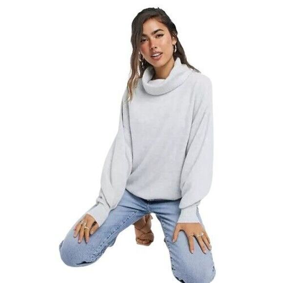 NEW without Tags ASOS Oversized Cowl Neck Sweater Gray Marl Knit Womens US 12 - Picture 6 of 7